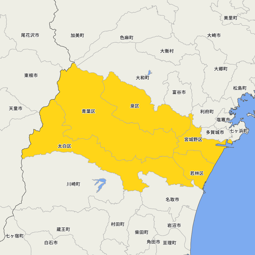 つむぎ ペットメモリアル 出張訪問エリア地図（仙台市周辺）